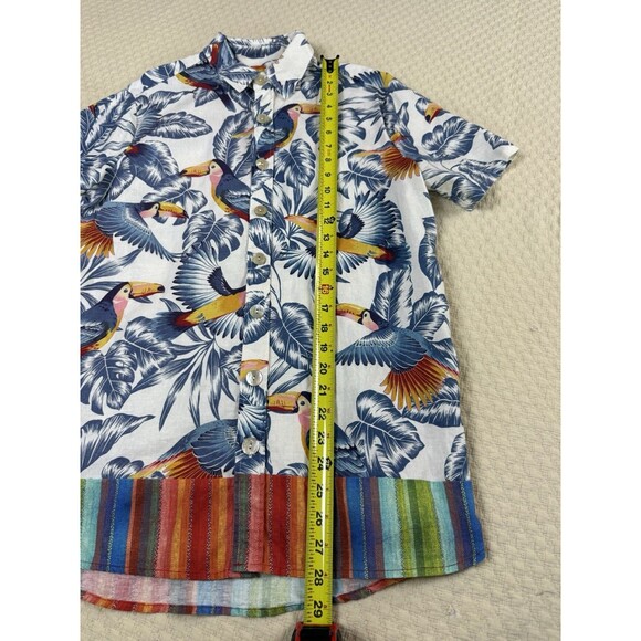 Farm Rio Bird Tropical Print Short Sleeve Button Shirt Size XS Linen Blend - Picture 10 of 10